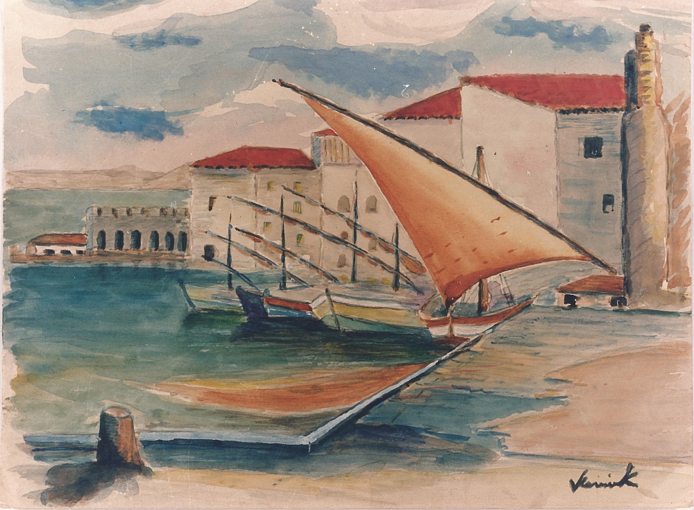  MAURICE DE VLAMINCK, 'Il porto', acquarello e inchiostro su carta, 